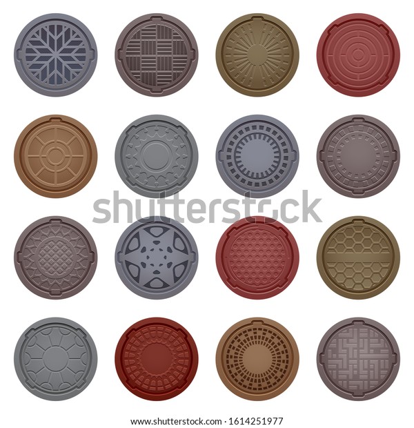 Set Isolated Hatch Street Manhole Sewer Stock Vector (Royalty Free ...