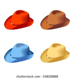 Set isolated hats, colors, vector