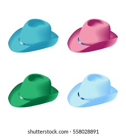 Set isolated hats homburg, colors, vector