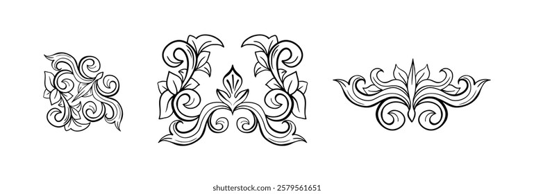 Set of isolated headpiece floral decoration ornaments