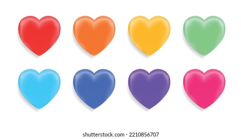 Set of Isolated Heart Beads. Symbol of Love in a Realistic Style. Rainbow Colors. Design Element for Greeting Cards. Template. White background. Vector illustration for Romantic Valentine Day Holiday 