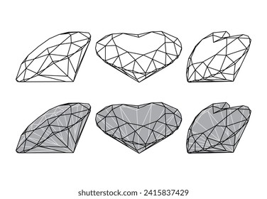 Conjunto de ilustraciones aisladas de piedras preciosas del corazón