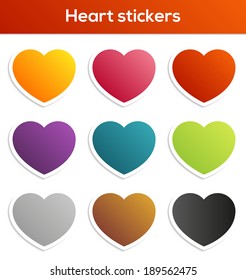 Set of isolated heart stickers in different colors