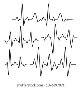 Set of isolated heartbeat lines. Seismic sinusoidal signs illustration