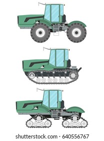 Set of isolated heavy tractors for construction and agriculture on a white background. Vector illustration