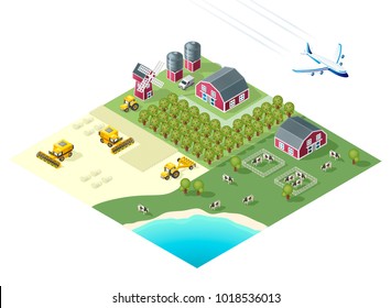 Set of Isolated High Quality Isometric City Elements. Farm on White Background