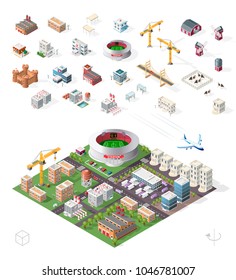 Set of Isolated High Quality Isometric City Elements on White Background
