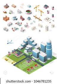 Set of Isolated High Quality Isometric City Elements on White Background