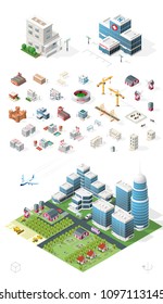 Set of Isolated High Quality Isometric City Elements on White Background