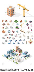 Set of Isolated High Quality Isometric City Elements on White Background