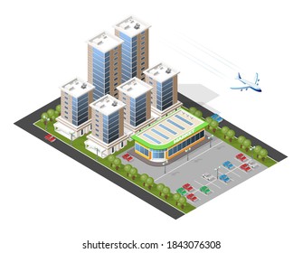 Set of Isolated High Quality Isometric City Elements on White Background . Vector Elements