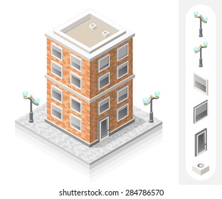 Set of Isolated High Quality Isometric City Elements. Residential on White Background.