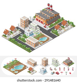 Set of Isolated High Quality Isometric City Elements on White Background.