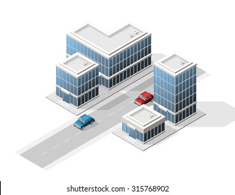 Set of Isolated High Quality Isometric City Elements on White Background.