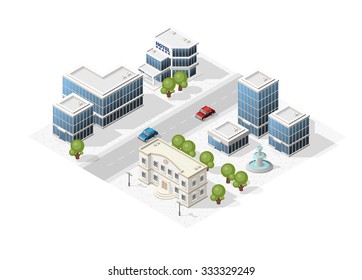 Set of Isolated High Quality Isometric City Elements on White Background.