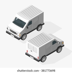 Set of Isolated High Quality Isometric City Elements. Van with Shadows on White Background.