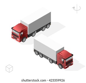 Set of Isolated High Quality Isometric City Elements. Truck with Shadows on White Background.