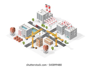 Set of Isolated High Quality Isometric City Elements on White Background.