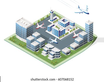 Set of Isolated High Quality Isometric City Elements on White Background