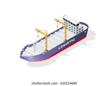 Set of Isolated High Quality Isometric City Elements . Container Ship with Shadows on White Background