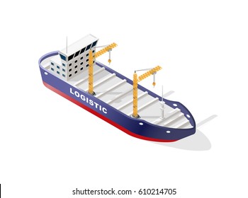 Set of Isolated High Quality Isometric City Elements . Container Ship with Shadows on White Background