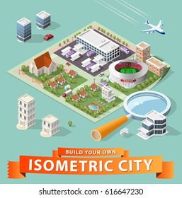 Set of Isolated High Quality Isometric City Elements . Harbor with Shadows on White Background