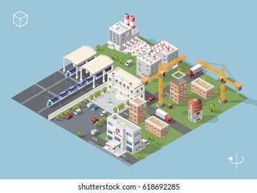 Set of Isolated High Quality Isometric City Elements . Harbor with Shadows on Blue Background