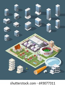 Set of Isolated High Quality Isometric City Elements . Harbor with Shadows on Dark Background