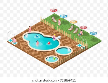 Set of Isolated High Quality Isometric City Elements. Swimming Pool on Transparent Background