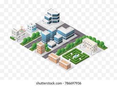 Set of Isolated High Quality Isometric City Elements on Transparent Background