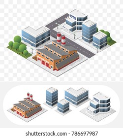 Set of Isolated High Quality Isometric City Elements on Transparent Background