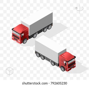 Set of Isolated High Quality Isometric City Elements . Truck with Shadows on Transparent Background