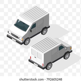 Set of Isolated High Quality Isometric City Elements . Van with Shadows on Transparent 
