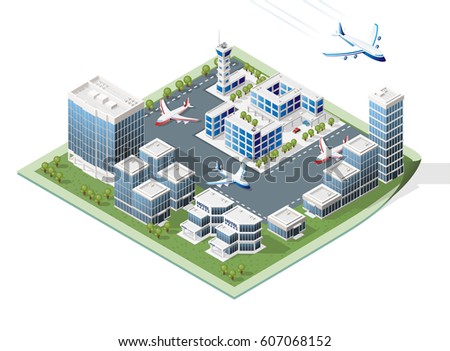 Set of Isolated High Quality Isometric City Elements on White Background