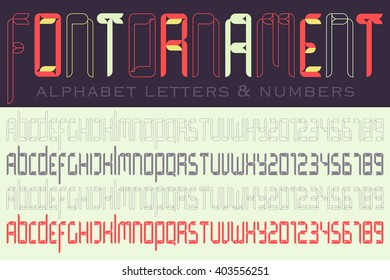 set of isolated high, stylized alphabet letters and numbers. vector font type design. modern, decorative lettering icons. stylized logo text typesetting. ornamental typeface template