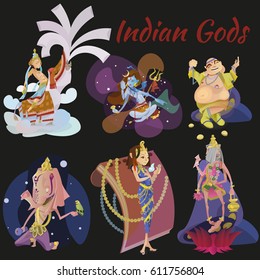 Set of isolated hindu gods meditation in yoga poses lotus and Goddess hinduism religion, traditional asian culture spiritual mythology, deity worship festival vector illustrations, T-shirt concepts
