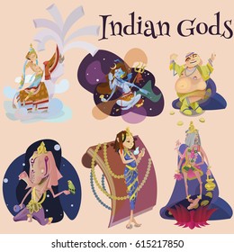 Set of isolated hindu gods meditation in yoga poses lotus and Goddess hinduism religion, traditional asian culture spiritual mythology, deity worship festival vector illustrations, T-shirt concepts