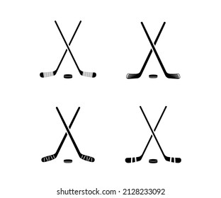 Set of isolated hockey stick and puck