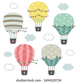 Set of isolated hot Hot Air Balloon -  vector illustration.