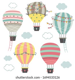 Set of isolated Hot Air Balloon - vector illustration.