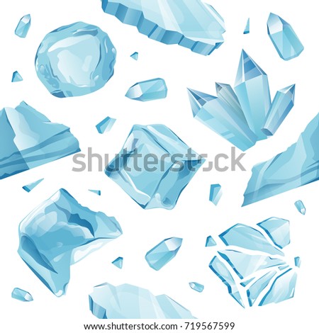 Set Isolated ice caps snowdrifts and icicles elements winter decor vector. Ice cube with transparency, 3d vector set. Snowy elements on white background. Template in cartoon style for your design
