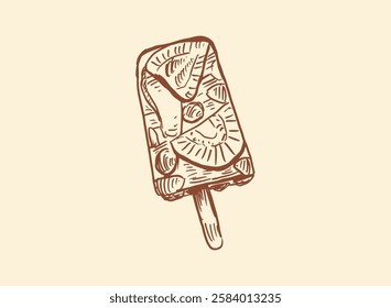 Set of isolated ice cream sketch. Ice-cream popsicle