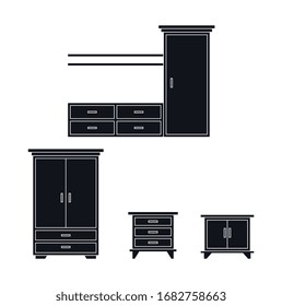 Conjunto de ilustraciones aisladas del icono simple del armario vectorial. diseño gráfico de muebles domésticos
