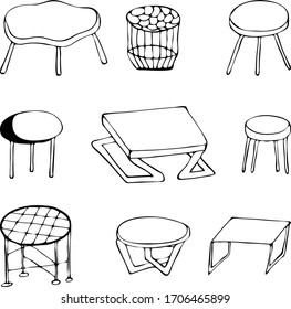 Conjunto de ilustraciones vectoriales simples de iconos aislados. diseño gráfico de muebles domésticos