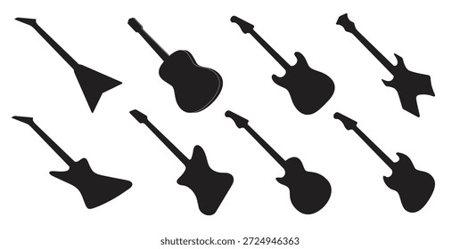 Conjunto de iconos aislados en una guitarra temática