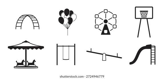 set of isolated icons on a theme amusement park