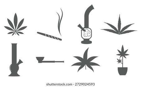 set of isolated icons on a theme cannabis 
