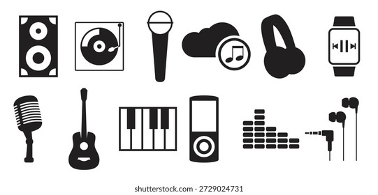 set of isolated icons on a theme music