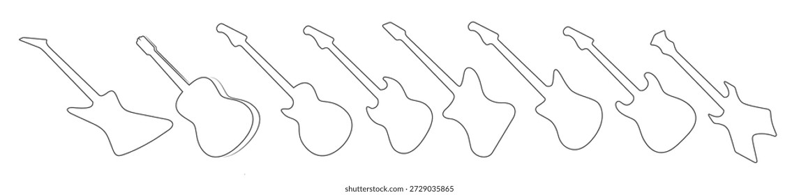conjunto de ícones isolados em uma guitarra tema