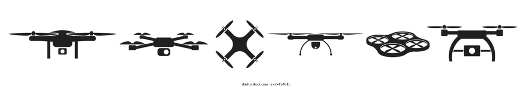 Satz von einzelnen Symbolen auf einem Thema uav Kamera schwarz